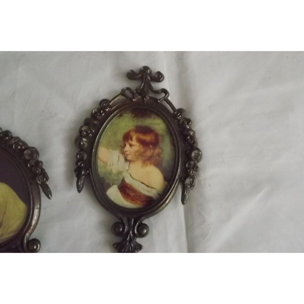 Vintage Set of 2 Brass Frame Young Girl Photo Parlor Ornate Italy 6 1/2" x 4"